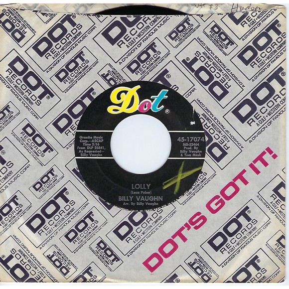 Billy Vaughn 45 Lolly / Moonlight Brings Memories on Dot VG+ Easy Listening - Picture 1 of 2